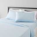 Amazon Basics Breathable, Ultra-Soft, Wrinkle-Resistant Microfiber 4-Piece Bed Sheet Set with 14-Inch Deep Pockets, Machine Washable, Full, Light Blue, Solid