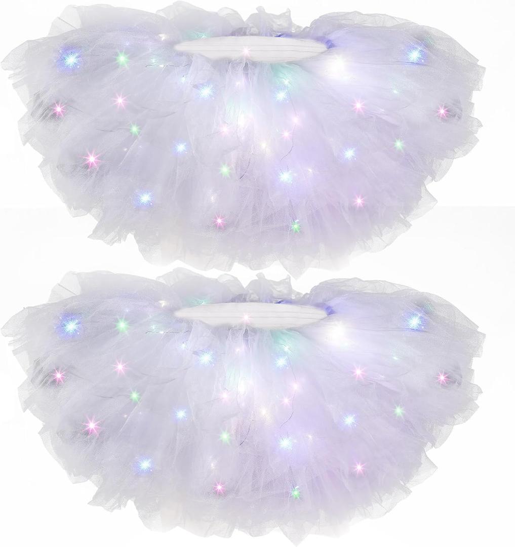 Crowye LED Tutu Skirt Light up Tutus 5 Layered Neon Tulle Skirt for Women 80's Party Valentine's Day New Year Glitter Costume