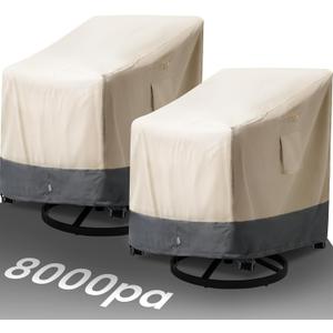Extra Heavy Duty Patio Chair Covers Waterproof Up to 8000pa, 2 Pack Patio Furniture Covers for Outdoor Swivel/ Rocking Chair/ Adirondack Chairs, Outdoor Seat Cover with Air Vents, 33"W x 35"D x 38.5"H (Beige with Grey)