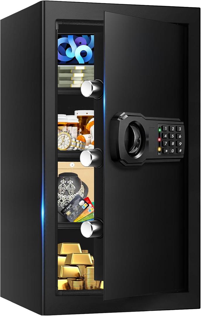 6.1 Cuft Extra Large Fire Safes for Home, Digital Fireproof Safe with Programmable Keypad, Spare Keys and 3 Removable Shelves, Anti-Theft Security Waterproof Document Safe Box for Money Valuables