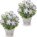 GnFlus Artificial Flower in Rustic Pot Purple Fake Cherry Blossom with Leaves Potted Plant Farmhouse Spring Decor for Home Living Room Shelf Decor Enterway Table Decoration 2 Pack