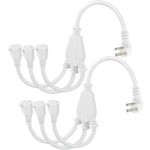 KUNCAN 3-Outlet Extension Splitter Cord - White 2-Pack Low Profile Wall Head 1 to 3 Way Power Splitter Cord, 90-Degree 3 Prong Flat Plug 1FT 16AWG 13A 125V 1625W NEMA 5-15P to 3X NEMA 5-15R