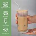 Salpae 16 Oz Ribbed Drinking Glasses with Lids and Straws, 2 Pack Iced Coffee Glasses Clean Water Glass Cups for Kitchen Juicing, Office, Travel