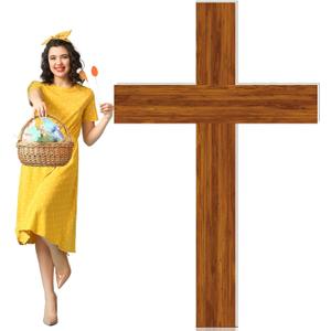 Novabright 5 ft Easter Cross Cardboard Cutout Stand up Life Size He is Risen Easter Party Decoration Jesus Christ Photo Props for Church Sunday School Communion Baptism Christian Background