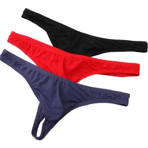 Men's Thong Underwear Thongs G-String Underpants Breathable Ice Silk T-Back Low Rise Bikini Briefs (Black/Red/Navy)