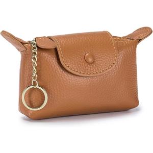 Women's Leather Coin Purse with KeyChain, Small Leather Pouch with Zipper for Women Fashionable Wallet Leather Classic Money Bag (Brown), US-Bag-02