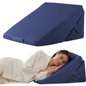 Bedluxe Wedge Pillow for Sleeping, Adjustable 9&12 Inch Foldable Bed Wedge Pillow Set, Orthopedic Memory Foam Triangle Pillows Wedge, 7-in-1 Elevated Pillows for Leg and Back Support, Navy
