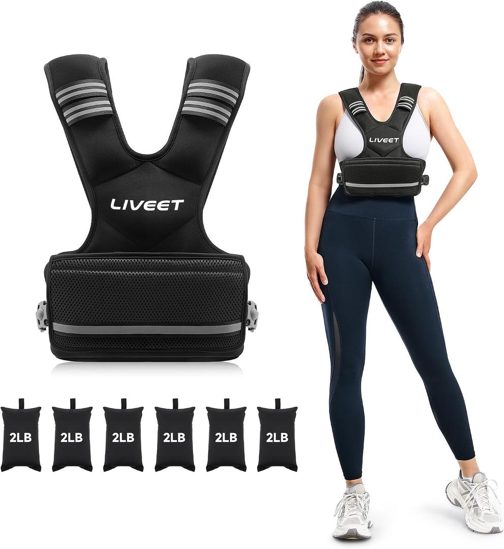 Liveet Adjustable Weighted Vest 20-32lb for Men Women, 6 Iron Sand Bags