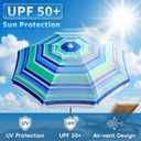 7ft Portable Beach Umbrella Heavy Duty Shade Umbrella, Blue Stripes | UPF 50 UV Protection, Easy Set up with Sand Anchor, Air Vent Tilt Pole Carry Bag Design for Outdoor Patio Pool Beach Garden