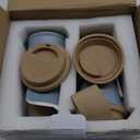 Nucookery Ceramic Travel Coffee Mug Set, Coffee Tumbler with Silicone Lid and Non-Slip Sleeve, Unique To Go Mug, Gifts for Women & Men, Microwave Safe Cappuccino, Tea, Latte, Iced-Coffee Cups, Blue