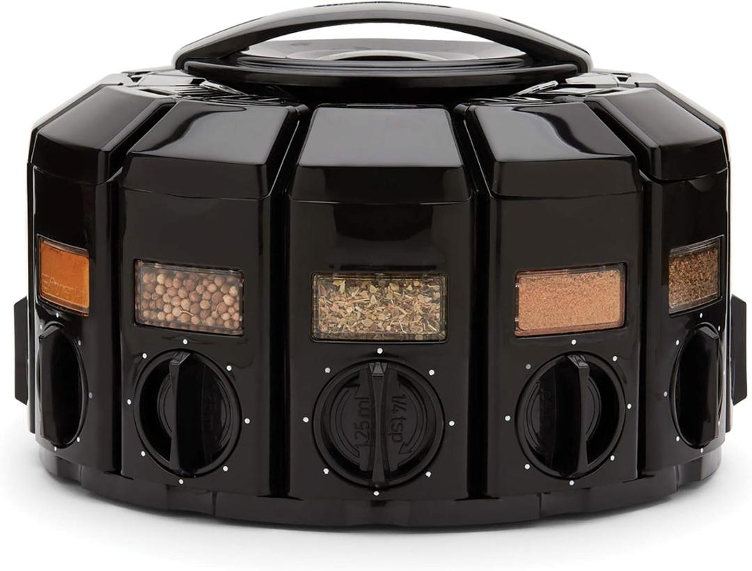 Kitchen Art Spice Rack Select-A-Spice Auto-Measure Carousel 12 Compartments Black 8.75 x 8.75 x 6 inches