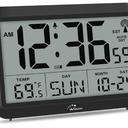 WallarGe Atomic Digital Wall Clock Battery Operated, Self-Setting, Large Display with Temperature, Date, Day of The Week, Silent Wall Mount Digital Clock, 4 Time Zones, DST