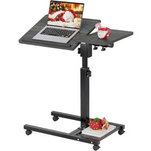 Furist Overbed Table with Wheels Adjustable Height, Mobile Standing Stand Up Rolling Laptop PC Desks with Tilting Top Height Tray Side Computer Workstation for Bedroom on Hospital Home Use, Black