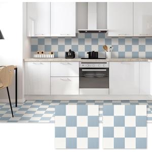 Nuanchu 20 Pcs Blue White Checkered Peel and Stick Floor Tile 12 Inch Checkerboard Self Adhesive Floor Tiles Easy to Install Checkered Waterproof DIY Flooring for Kitchen Bedrooms Bathrooms