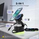 5 in 1 Magnetic Wireless Charger Stand with Night Light, Foldable Wireless Charging Station Built-in Retractable Cable, Fast Wireless Charger for iPhone 17/16/15/14/13/12, Apple Watch, AirPods Pro 3
