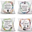 Alice in Wonderland Quote Throw Pillow Covers Set of 4 Cute Pillow Cases Linen Pillowcases Cushion Case Home Decor Gifts for Teens Women Friends - 18x18 Inch