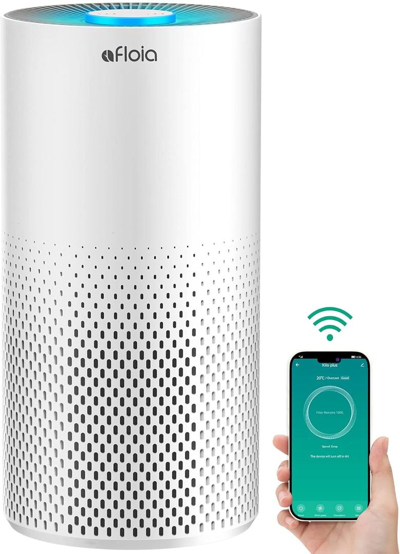 Afloia Air Purifiers for Home Bedroom Large Room Up to 1076 Ft, Smart WiFi Works with Alexa, 3-Stage Filter Cleaner Odor Eliminator, Pet Dander Pollen Allergy Dust Mold Smoke, 22dB, Kiloplus (White)