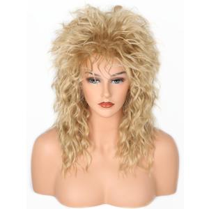 80s Rock Diva Wig Blonde Brown Fluffy Big Roll Mullet Wigs for Man or Woman Halloween Party Costume Cosplay Wig