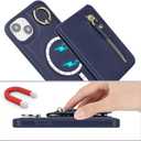 Detachable Magnetic Case for iPhone 14 Plus, 2-in-1 System with Zipper Card Wallet & Built-in Phone Grip - Magsafe Compatible PU Leather Cover - Blue