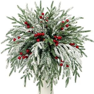 Kesywale Set of 40 Artificial Norfolk Pine Branches with Red Berry 12.8" Christmas Greenery Picks Fake Norfolk Pine Stems Tree Needle Sprigs for Vase Filler DIY Craft Garland Home Decorations (Frost)