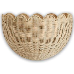 Scalloped Wicker Wall Basket - Rattan Hanging Storage Organizer, Decorative Basket for Nursery, Bathroom, Front Door, Perfect for Flowers, Mail, Toys