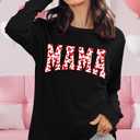 Mama Sweatshirt Women Valentines Shirt Red Hearts In Mama Graphic Sweater Mother Gift Pullover Tops (Medium, Black)