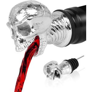 Skull Wine Aerator Pourer Spout, Olive Oil Liquor Bottle Decanter, Silver Plated Creative Gifts for Alcohol Spirits Whiskey Lover (Silver Plated Skull)