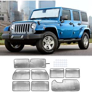 Hoolcar Windshield Sunshade Side Window Sun Shade Sunscreen Heat Insulation Sun Visor for 2007-2017 Jeep Wrangler JK JKU, 8PCs