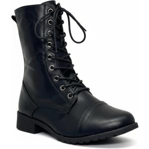 ABSOLEX Womens Lace up Round Toe Low Heel Combat Boots