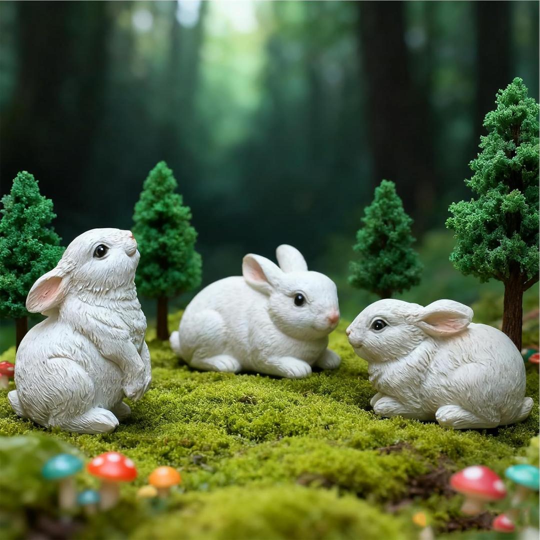 Bunny Decor Yard Decorations Outdoor, Set of 3 Resin Garden Rabbit Figurines, Yard Animals Statue, Bunny Statue for Home Garden Easter Decorations, Easter Rabbit Figurines mom Gifts