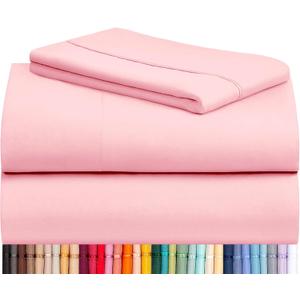 LuxClub 3 PC Twin Sheet Set, Deep Pockets Wrinkle Free Cooling Bed Sheets Hotel Bedding for Women, Men, Kids & Teens, Includes 1 Fitted Sheet, 1 Flat Sheet and 1 Pillowcase-Silky Soft Baby Pink