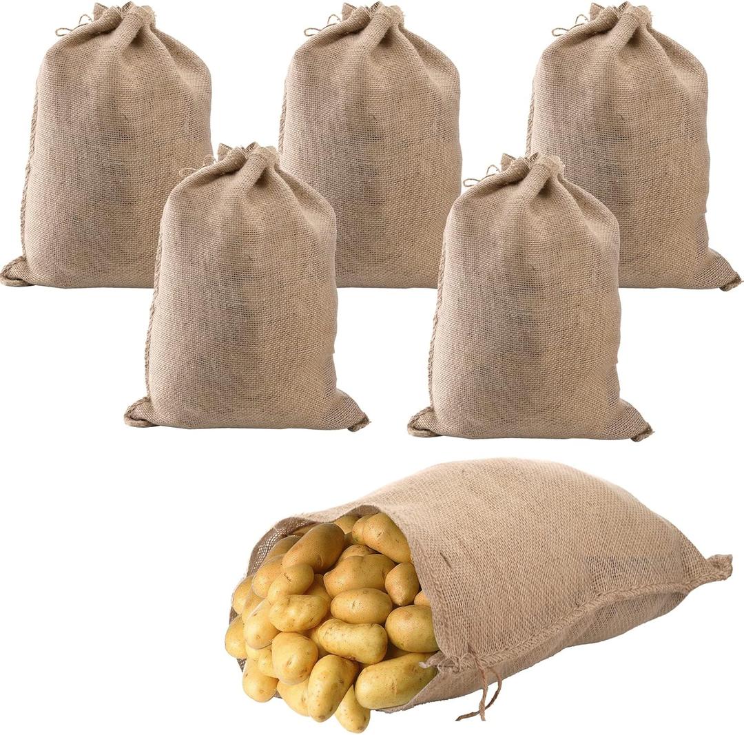 Bekith 6 Pack Burlap Bags with Drawstring, 18" x 24" Natural Jute Potato Sacks, Reusable Root Vegetable Storage Bags, Strong Race Bags for Kids, Perfect Birthday Party Game