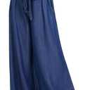 loveimgs Women's Tie Front High Waist Denim Pants Pleated Flowy Wide Leg Jean Pants Trousers. Size L