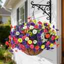 Homsunny Artificial Hanging Flowers Plants with Basket for Outdoors - Fake Petunias Flowers Fake Silk Morning Glory Planter for Outside Porch Patio Balcony Garden Spring Summer Decor(Color Blending)