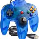 KIWITATA Classic N64 USB Controller for PC, Retro N64 Wired Remote Game Pad Joypad Controller for Windows XP 7 8 11 & MAC & Raspberry Pi (blue)