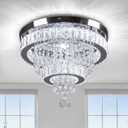 16" Crystal Chandeliers LED Crystal Ceiling Light Fixtures Flush Mount Ceiling Light Modern Chandelier Lights for Living Room Bedrooms Dining Room (6500K Cool White) (15.7 inch-White)