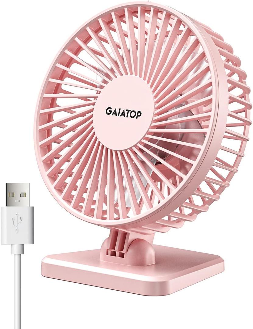 Gaiatop USB Desk Fan, Small But Powerful, Personal Portable Quiet 3 Speeds, Adjustable Mini Table Desktop fan for Cooling Home Office Car Summer Travel Gifts Pink