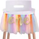 Rainbow High Chair Banner for 1st Birthday - Unicorn Theme Party Decoration with Tulle Tutu, Adjustable 'One' Pennant, 80in Ribbon - Baby Shower, Birthday, Thanksgiving