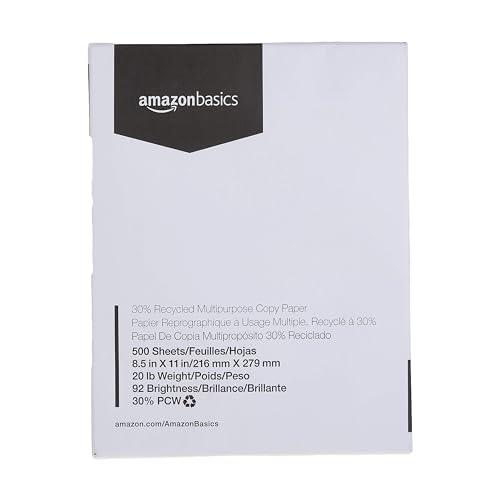 Amazon Basics 30% Recycled Multipurpose Copy & Print Paper, 8.5 x 11 Inches, 20 lb Weight, 92 Bright, White, 500 Sheets,  2 Pack