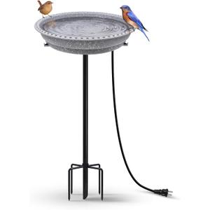 BIRD WISH Heated Bird Bath, Stable 5-Prong Metal Base Thermostat Control Weather Resistance All Seasons 75W Heated Bird Baths for Outdoors for Winter Garden Yard Patio Lawn, Spotted Grey