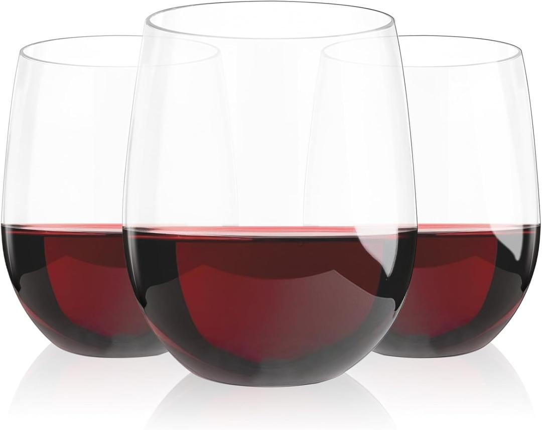 Lamosi 24 Pack Plastic Wine Glasses Disposable, 12 oz Stemless Wine Glasses for Party, Reusable Crystal Clear Plastic Cups, Shatterproof and BPA-Free