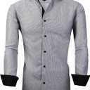 WARHORSEE Mens Casual Button Down Dress Shirts Long Sleeve 4-Way Stretch Collared Printed Business Work Shirt (Gray, M)