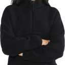 Fleece Sweatshirts for Women Cropped Long Sleeve Half Zip Pullover Sherpa Jacket Warm Fuzzy Coats with Pockets (Medium, Black)