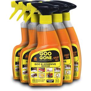 Goo Gone Spray Adhesive Remover Gel, 6 Pack, Removes Glue, Stickers, Tape Residue, Grease, Gum & Wax, Adhesive Spray with Citrus Cleaning Power for Hard Surfaces, Carpets & Fabrics (12 Fl Oz (Pack of 6))