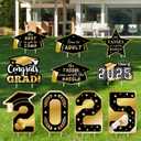 Graduation Decorations 2025 Yard Signs, 10 PCS Waterproof Congrats Grad Lawn Yard Sign with Stakes, Black and Gold Class of 2025 Yard Signs for Graduation Party Decorations Outdoor