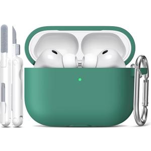 R-fun for AirPods Pro 3 Case (2025), Soft Silicone Protective Case Cover Compatible with Apple AirPods Pro 3rd Generation (USB-C Cable) for Women Men with Cleaning Kit and Keychain, Pine Green
