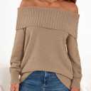 Okiwam Womens Off The Shoulder Sweater Casual Loose Knitted Long Sleeve Pullover Fall Outfits Spring Fashion Clothes 2026 (Brown), M