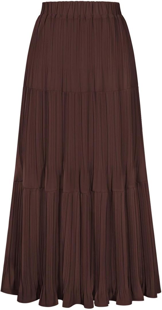Kate Kasin 2026 Women's Chiffon Maxi Skirt, High Waist Pleated Skirts, Summer Flowy Long Skirts with Underskirt (L)