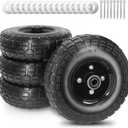 10" 4.10/3.50-4 Flat Free Solid Polyurethane Tire and Wheel with 5/8" Axle Borehole, 2.1" Offset Hub for Wheelbarrow,Hand Truck,Generators (4Pack Black)