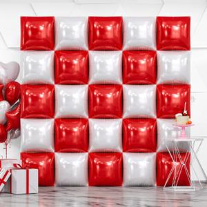NISOCY 25PCS Red White Square Foil Balloons Wall Double Backdrop Sided Red White Balloons Tunnel Arch Kit for Valentine's Day Baby Shower Birthday Wedding Party Decorations